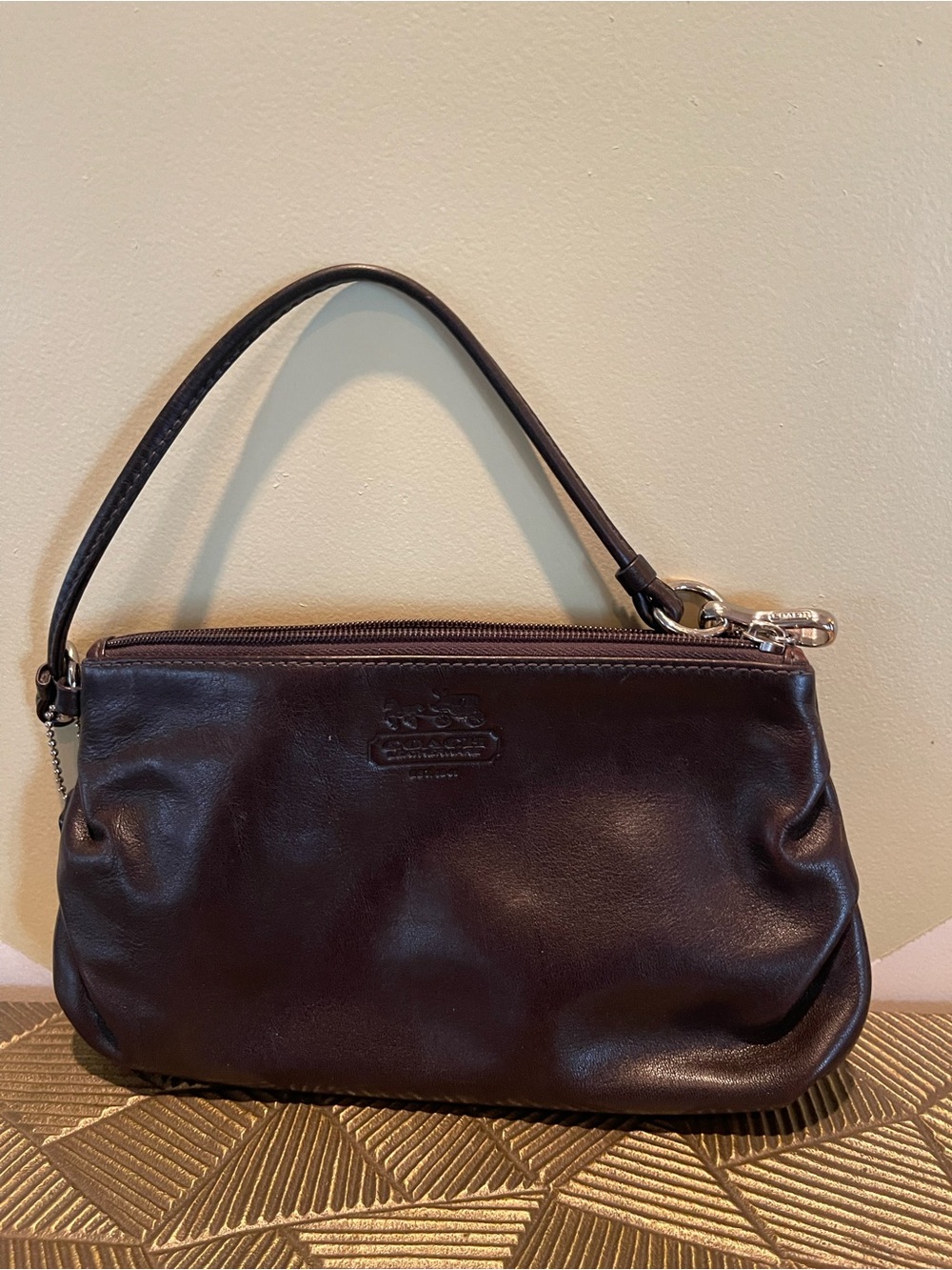 COACH Dark Brown Leather Shoulder Clutch